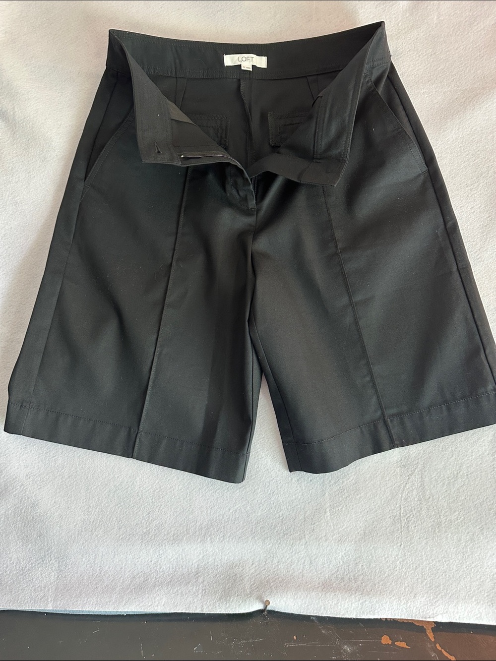 LOFT Black Pleated Bermuda Shorts